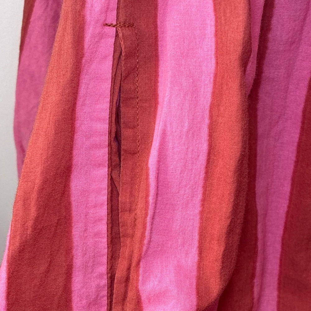 Matta Midi Dress Tiered Pink Red Stripe Long Sleeve Boho Vacation Resort Large - Picture 6 of 8